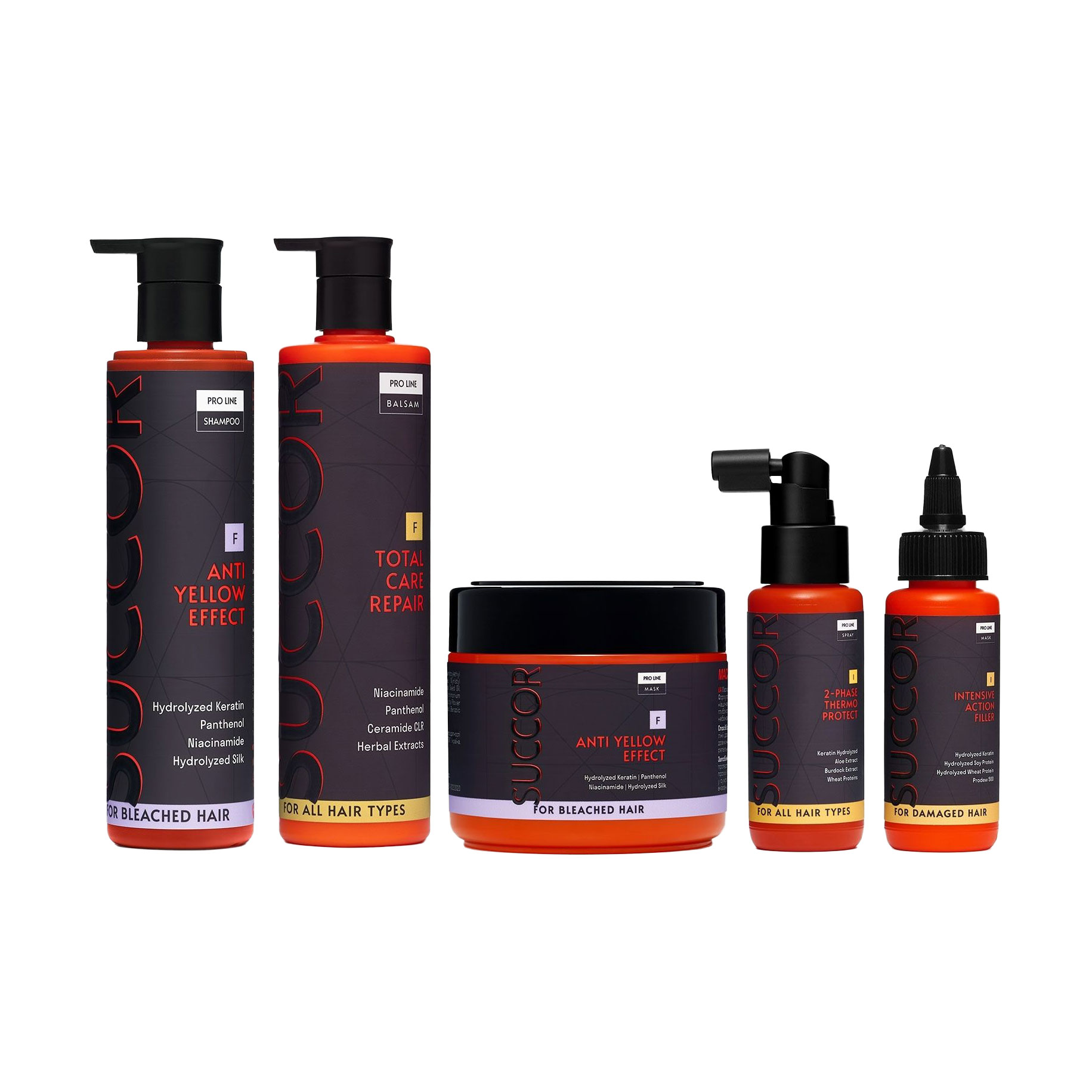 Набір догляду для ідеального блонду Succor BlondePerfection Set (шампунь, 250 мл + бальзам, 250 мл + маска, 300 мл + спрей, 60 мл + олійка, 60 мл)